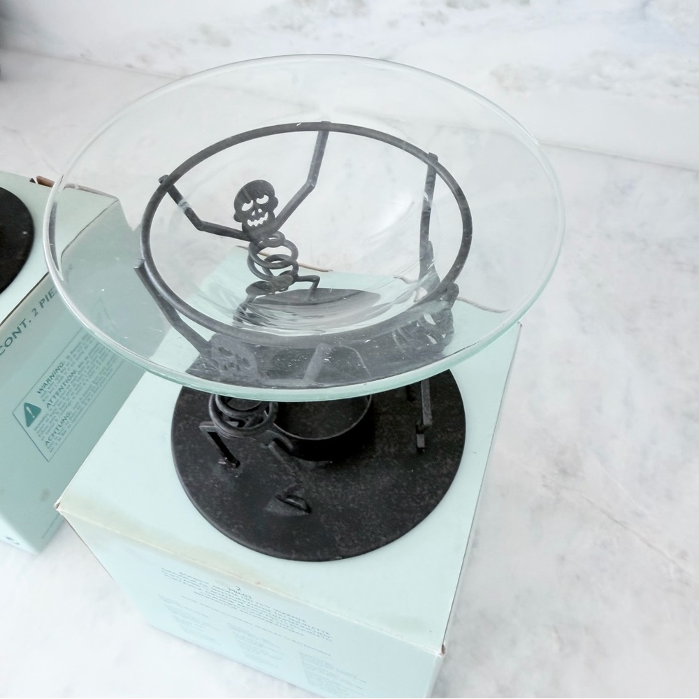 Partylite Halloween Black Metal Skeleton Melter Candle Holder Set of 2 - Picture 3 of 3